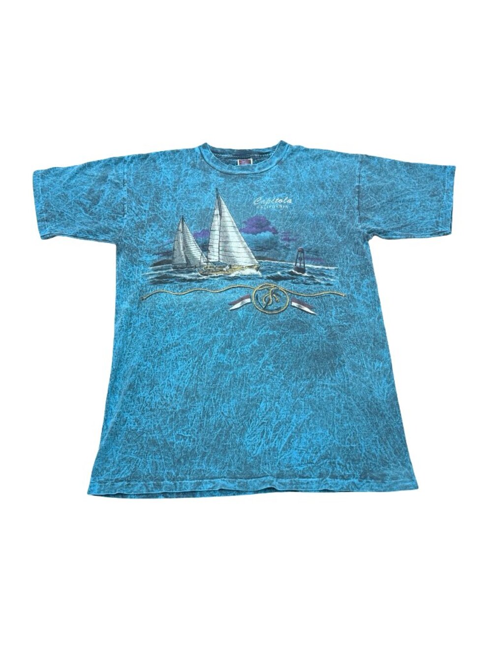 Vintage 1980s Lifestyles Capitola California Sailboat Graphic T Shirt Blue